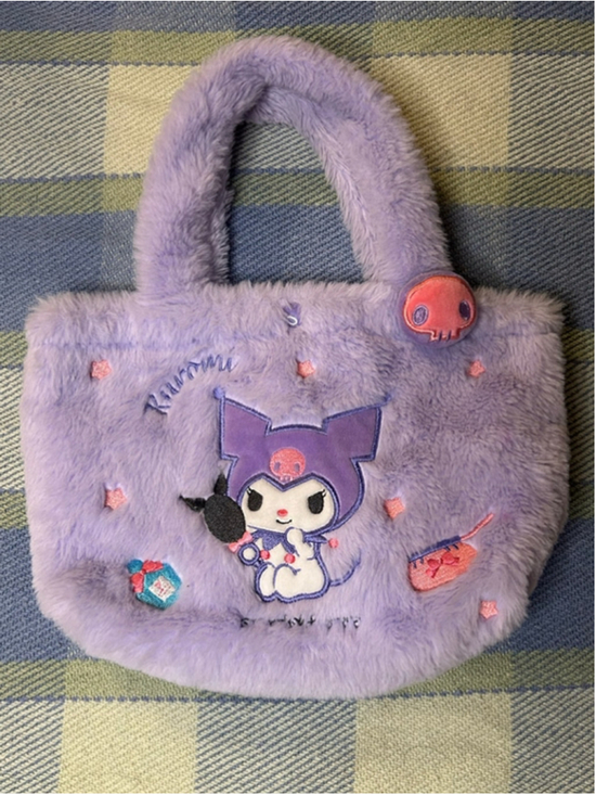 Sanrio Handbags - Sanrio Kuromi Plush Tote Bag Fuzzy Purple 11” Kawaii Character Purse 2023